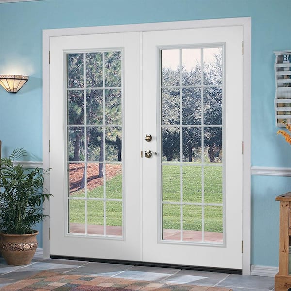 72 in. x 80 in. Primed White Steel Prehung Left Hand Inswing 15-Lite GBG Clear Glass Fiberglass Patio Door Vinyl Frame