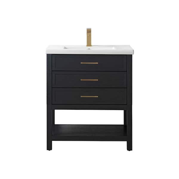 Oliver 30 in. W x 18 in. D x 34 in. H Bath Vanity in Black Oak with White Ceramic Vanity Top
