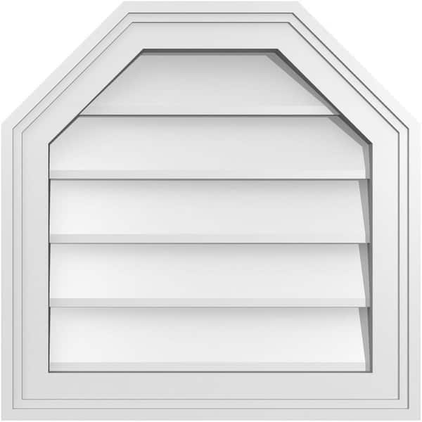 Ekena Millwork 18 in. x 18 in. Octagonal Top Surface Mount PVC Gable Vent: Decorative with Brickmould Frame