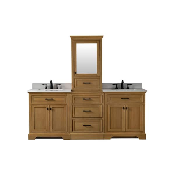 Milano 84 in Modular Double Sink Oak Bath Vanity with White QuartzTop (Unassembled)
