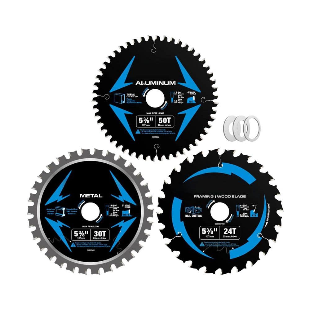 5-3/8 in. 24-Tooth Wood Cutting Carbide Circular Saw Blade 30-Tooth Metal 50-Tooth Aluminum 3-Pack price history on PriceWatchPro