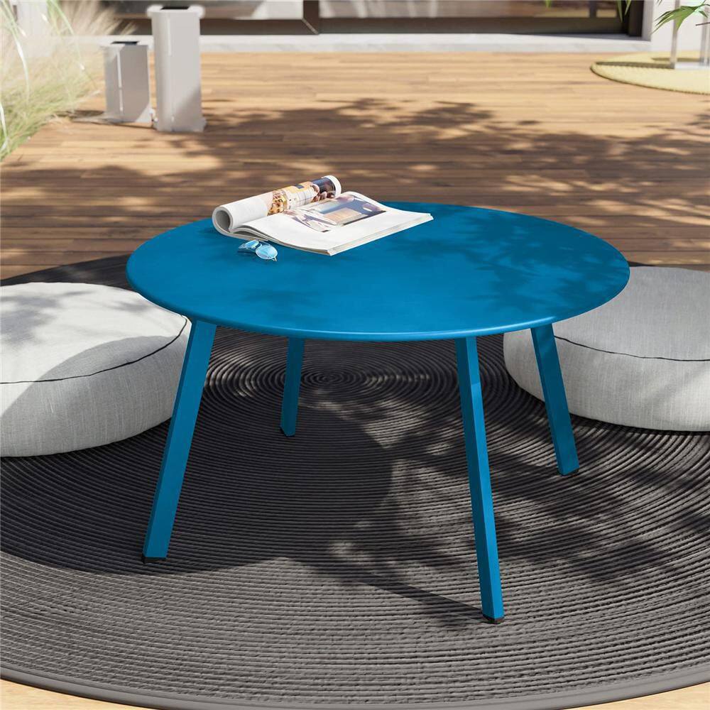 Peacock Blue Round Steel Outdoor Coffee Table