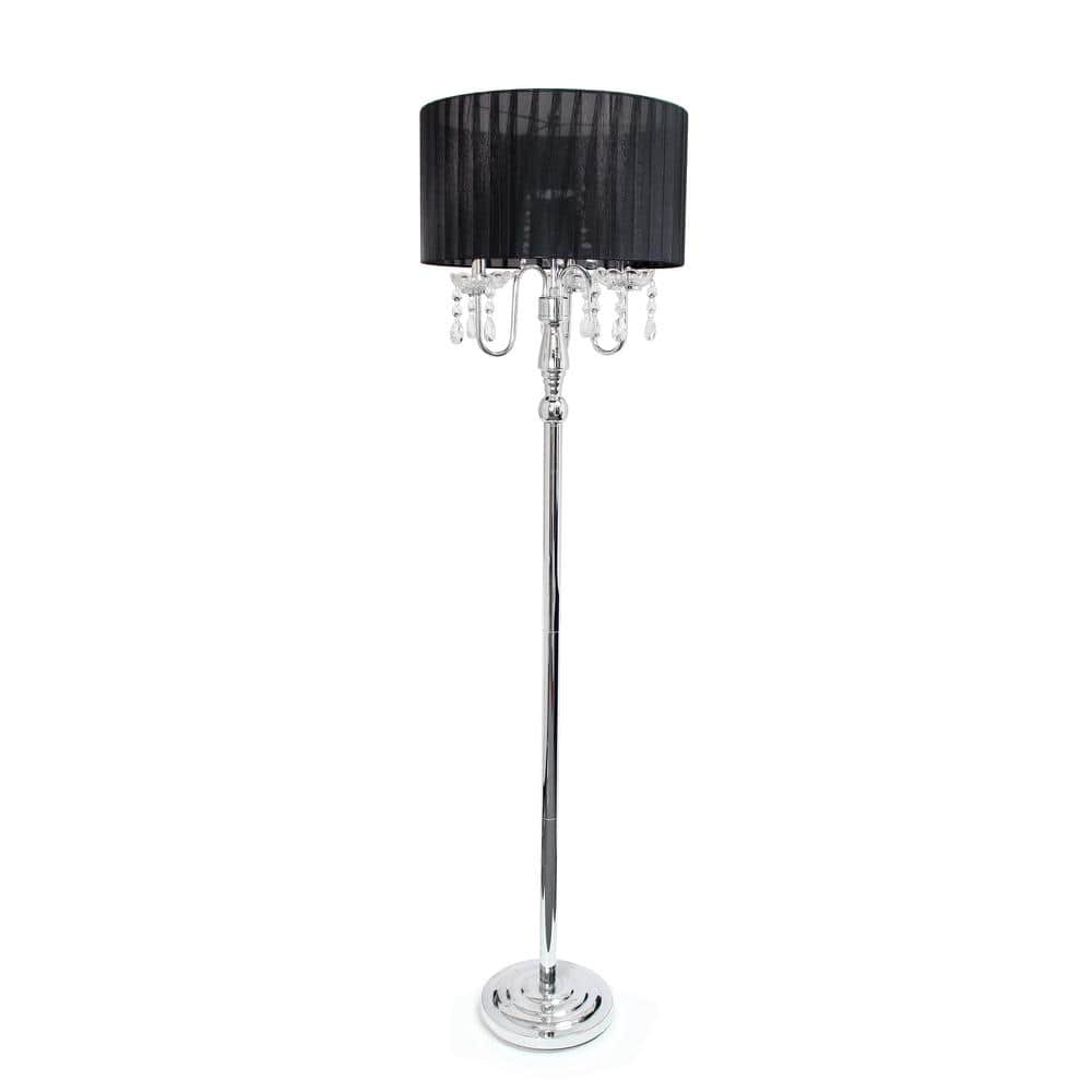 Glamorous Chrome and Black Crystal Floor Lamp with Barrel Shade