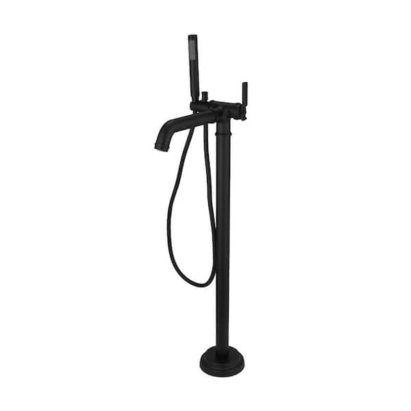 Single-Handle Floor Mount Industrial Style Claw Foot Tub Faucet Roman Tub Faucet with Hand Shower in. Matte Black