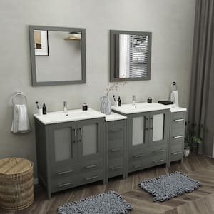 Brescia 84 in. W x 18 in. D x 36 in. H Bath Vanity in Grey with Vanity Top in White with White Basin and Mirror