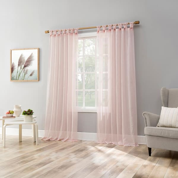 No. 918 Krista Holiday Twist Tab Blush Polyester 51 in. W x 84 in. L Tab Top Sheer Curtain (Single Panel)