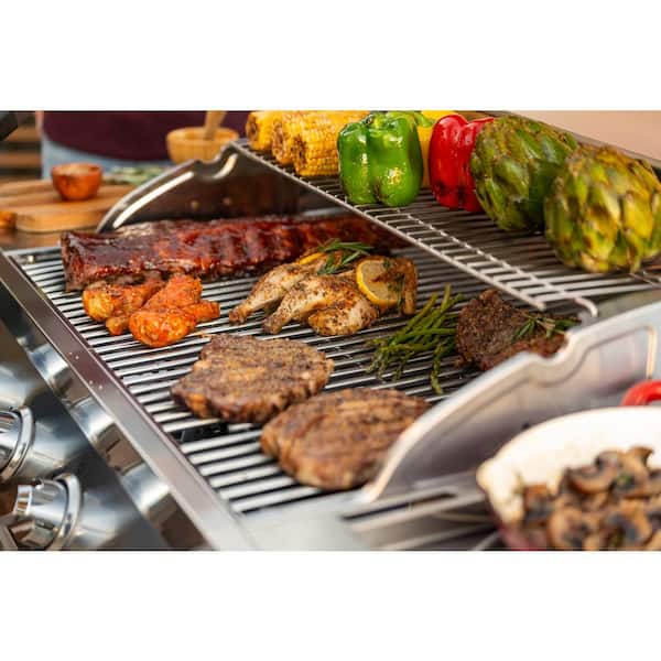 4 Burner Stainless Steel Propane Gas Grill with Side Burner