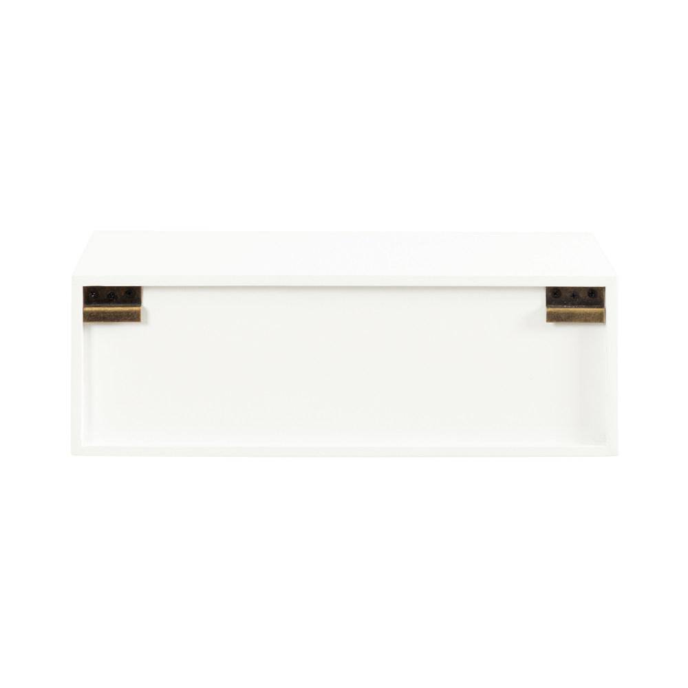 White and Gold Floating Wood Side Table with Drawer