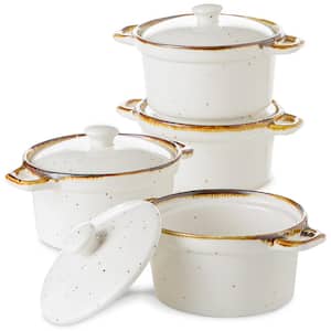 4-Piece Ceramic Small Casserole Dish Set of 4 with Handles for Baking Creme Brulee Soup, Creamy White