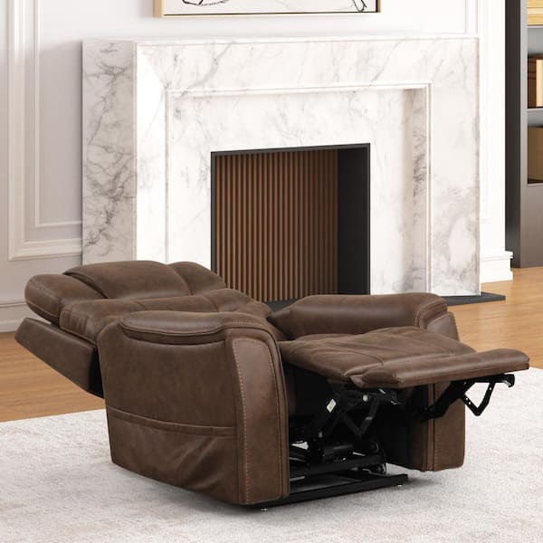 Leafstorm Walnut Powered Lift Chair Recliner With Adjustable Headrest, Air Massage, Hidden Cupholder/Wireless Charger