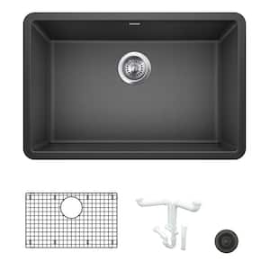 Precis 26.81 in. Undermount Single Bowl Anthracite Granite Composite Kitchen Sink Kit with Accessories
