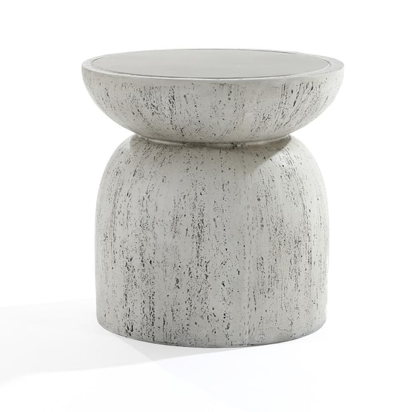 15.75 in. Rustic Off White and Gray Round End Table