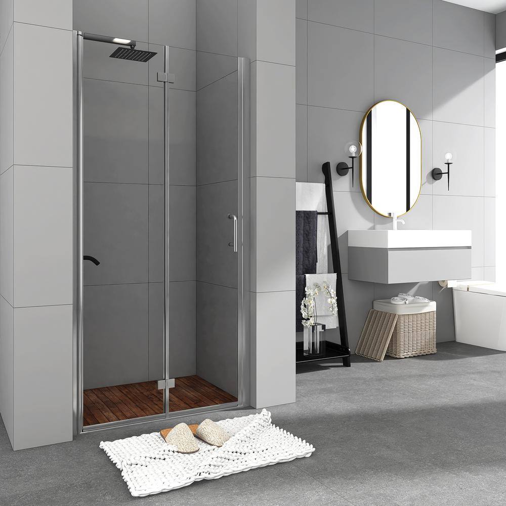 36" x 72" Chrome Semi-Frameless Bifold Shower Door with Clear Glass