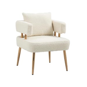 Modern White Teddy Velvet Accent Chair Upholstered Arm Chair Side Chair with Metal Legs