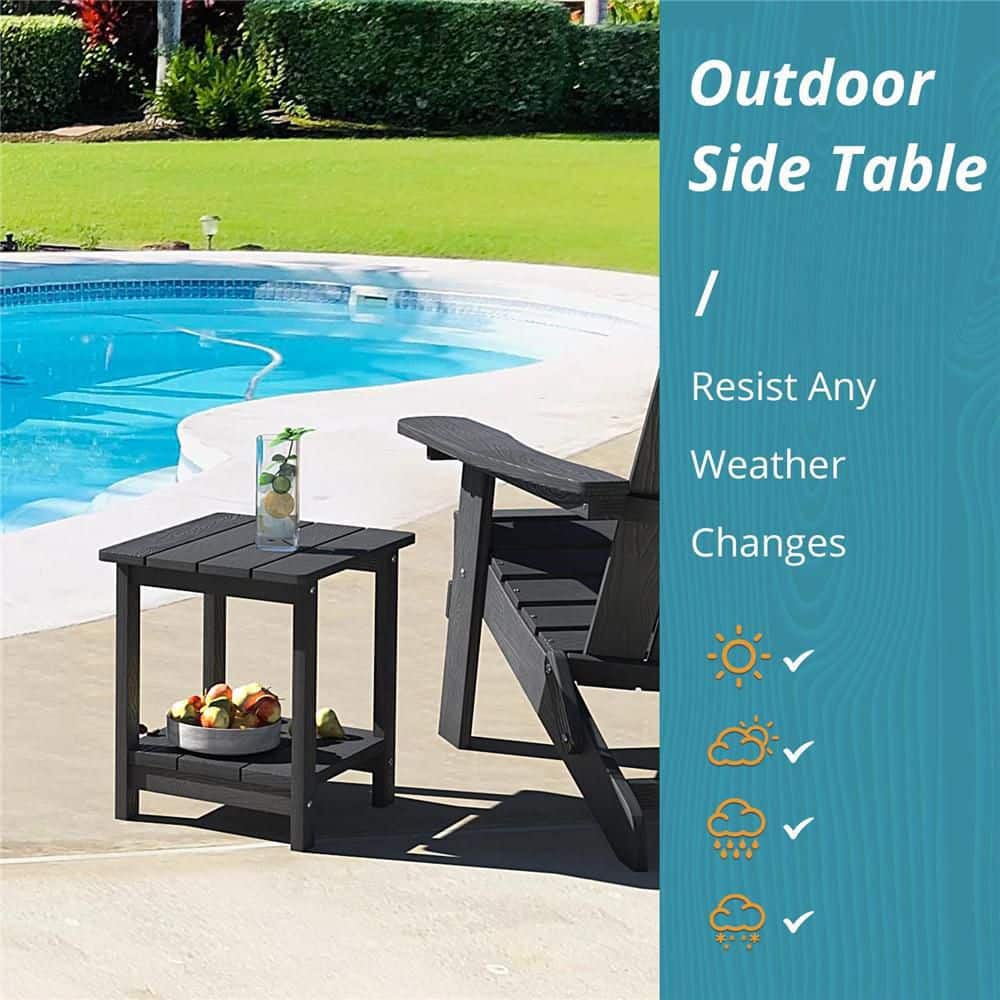 Black HDPS 2-Tier Weather Resistant Outdoor Side Table