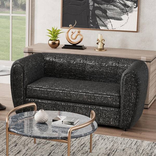 Furniture of America Katie 67 in. Black Boucle Polyester Fabric 2Seater Modern Loveseat With