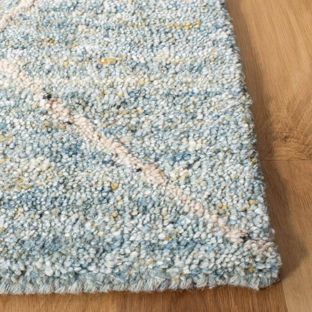 Handmade Blue Wool Tufted Square Rug - 6' x 6'