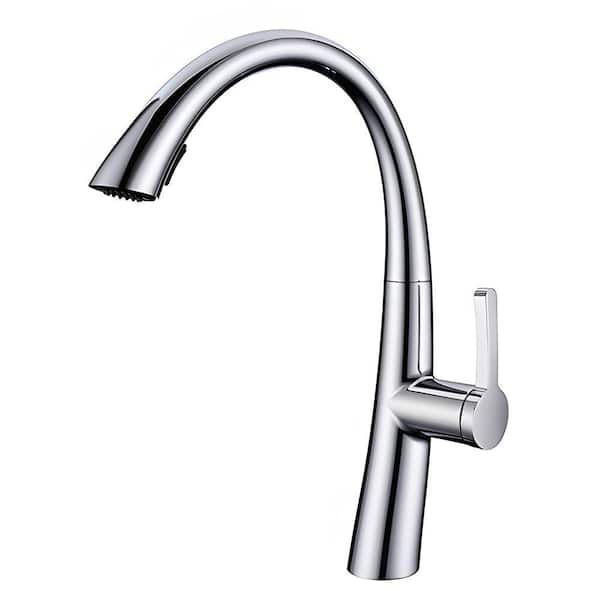HOMLUX Single-Handle Pull-Down Sprayer Kitchen Faucet in Chrome