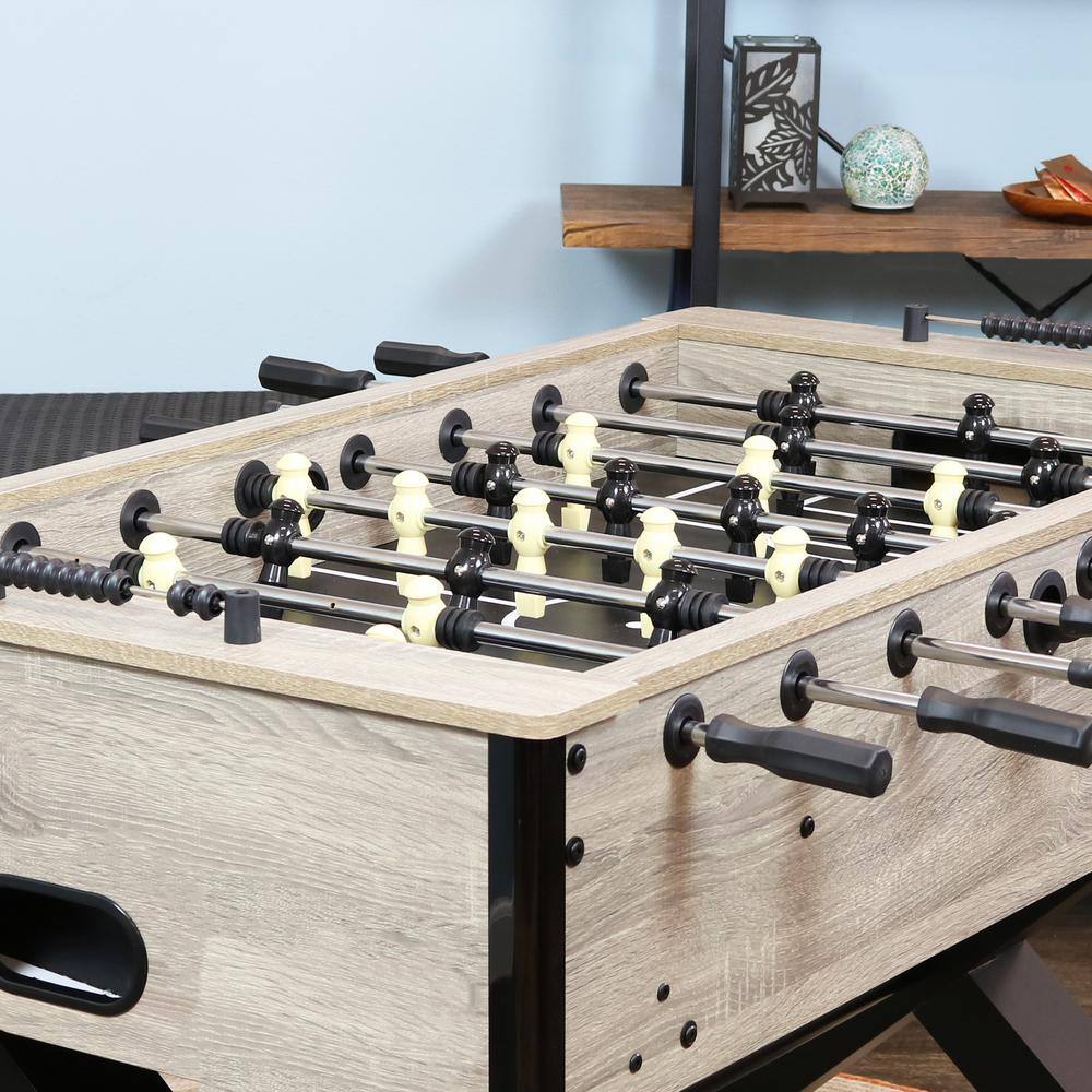 Gray Distressed Wood Indoor Foosball Table with Black Legs