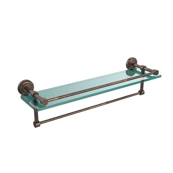 Allied Brass Dottingham 22 in. L x 5 in. H x 5 in. W Clear Glass Bathroom Shelf with Towel Bar in Venetian Bronze