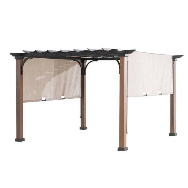 Sunjoy 9 ft. x 9 ft. Square Steel Mason Pergola with Adjustable Beige Cover