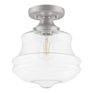 Schoolhouse 10 in. 1-Light Brushed Nickel Semi Flush Mount with Clear Glass Shade