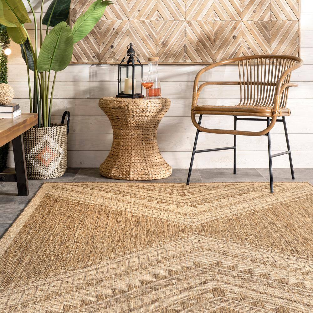 Beige Aztec Pattern Indoor Outdoor Runner Rug
