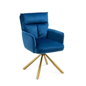 Dark Blue Velvet Upholstery Swivel Accent Chair Arm Chair Set of 1 with Metal Legs