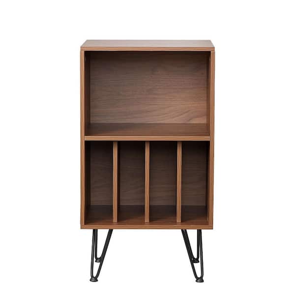Record Player Stand, 3 Tiers Turntable Stand with Record Storage, Vinyl Record Storage Cabinet with Metal Legs Brown