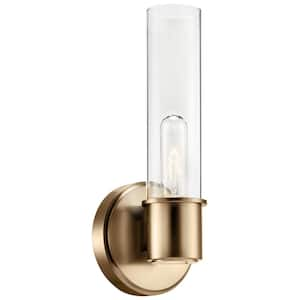 Aviv 1-Light Champagne Bronze Bathroom Indoor Wall Sconce Light with Clear Glass Shade