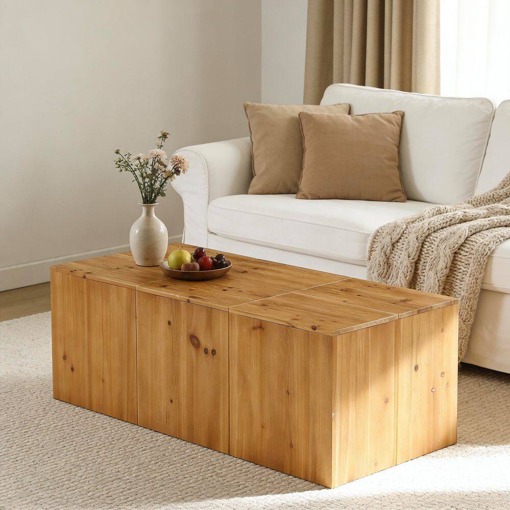Allan 47.24 in. Brown Rectangle Solid Wood Coffee Table, Wooden Accent Center Table for Living Room