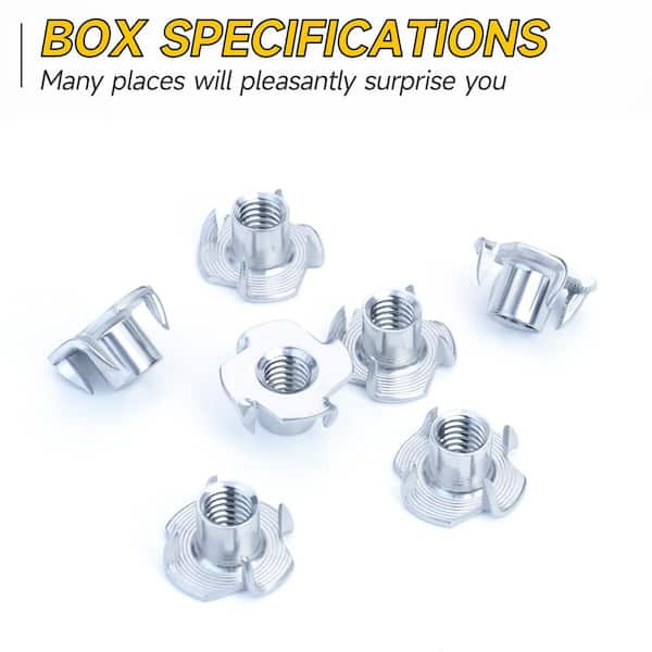 150-Piece M6 Nickel Barrel Nut & Threaded Insert Assortment – Four-Jaw Tee Nuts, Cross Dowels, Slotted T-Nuts For Wood Furniture Assembly