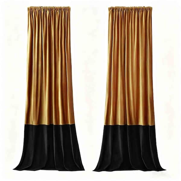 Gold Black Velvet 52 in. W x 108 in. L Back Tab Curtain Panels(2-Panels)