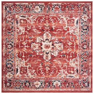 Charleston Red/Ivory 7 ft. x 7 ft. Square Border Distressed Area Rug