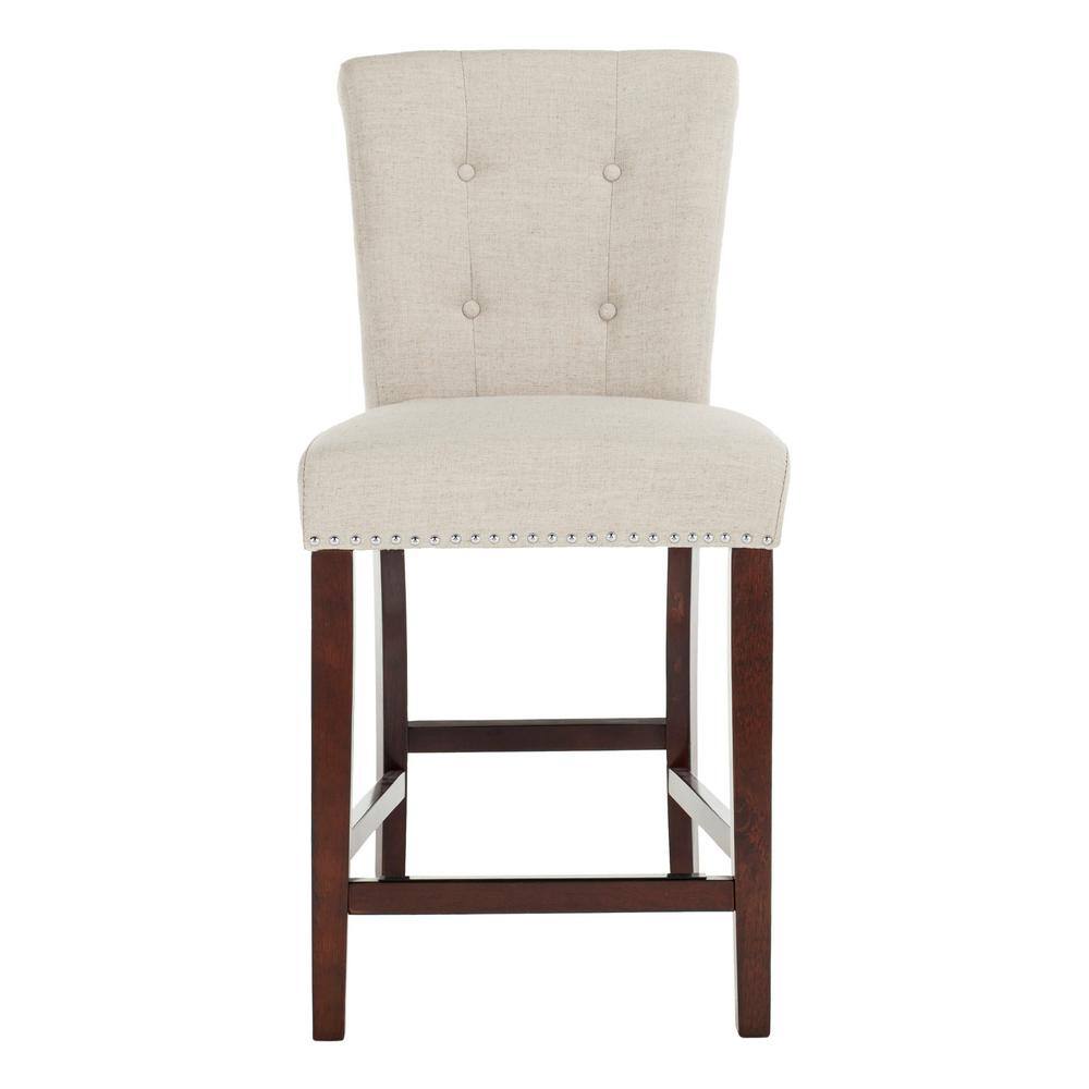 Transitional Light Grey Linen and Wood Counter Stools, Set of 2
