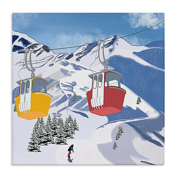 Ski Lift over Vast Mountain by Ashley Singleton Unframed Sports Graphic Art Print 24 in. x 24 in.
