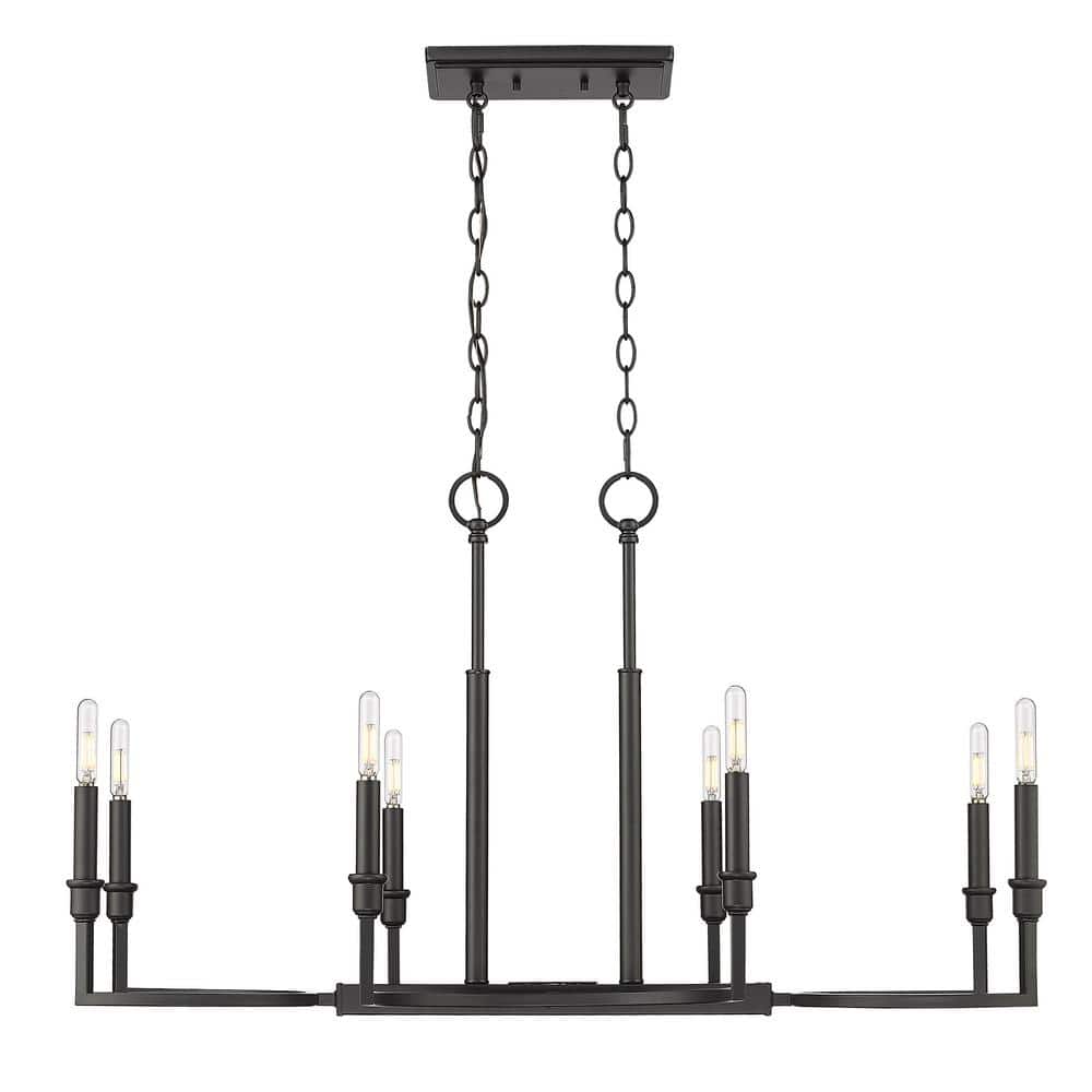 Matte Black Glass Linear Pendant Light with 8 Bulbs