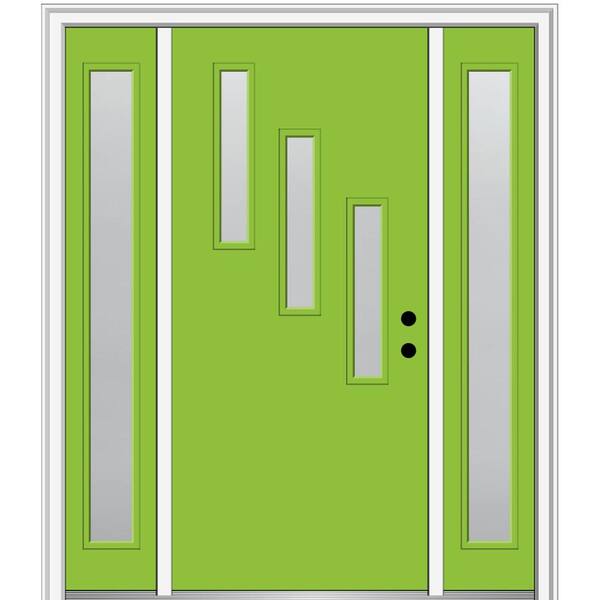 MMI Door 64.5 in. x 81.75 in. Davina Left-Hand Inswing 3-Lite Frosted Painted Fiberglass Smooth Prehung Front Door with Sidelites