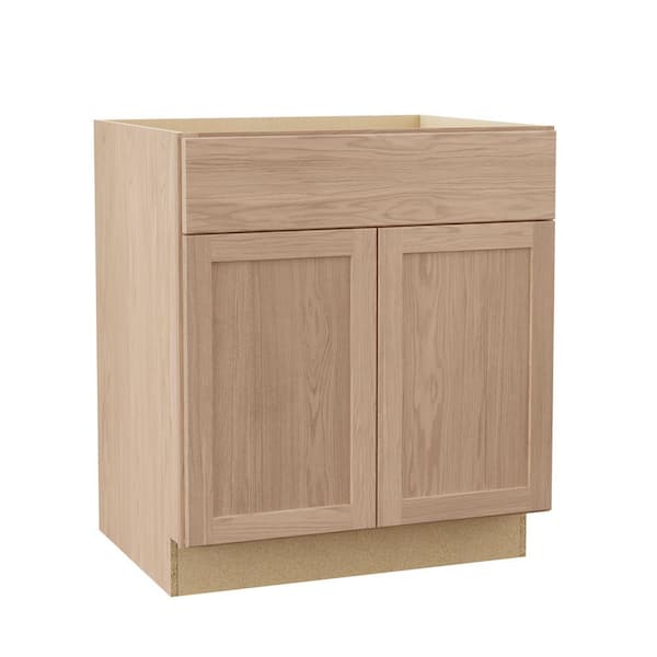 Hampton Bay Sinclair 30 in. W x 24 in. D x 34.5 in. H Assembled Sink Base Cabinet in Shaker Light Oak