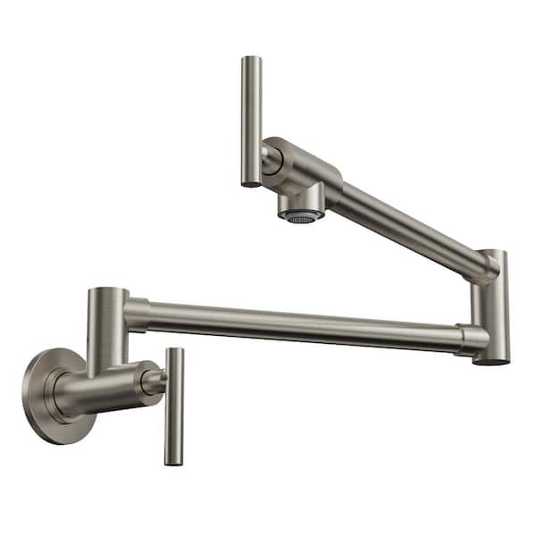 25 in. Wall-Mount Pot Filler Faucet with Dual Swing Arms in Brushed Nickel