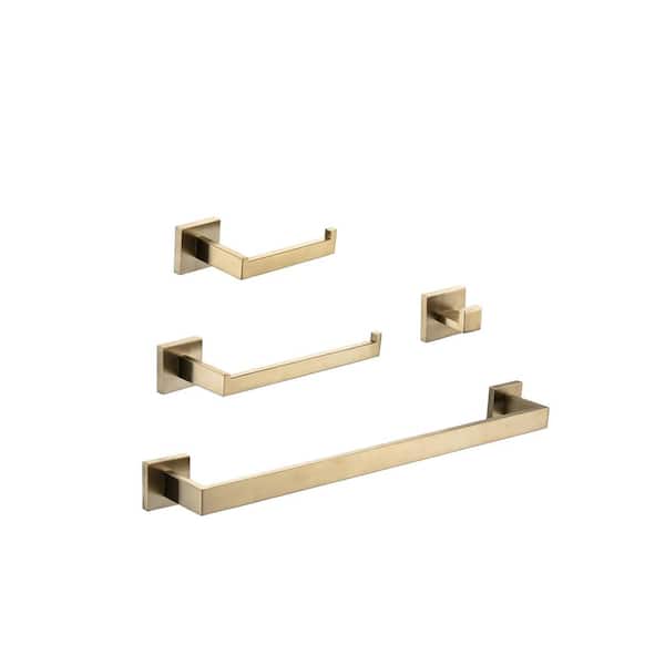 Siavonce 4 Piece Bathroom Hardware Set with Towel Bar Toilet Paper Holder in Brushed Gold