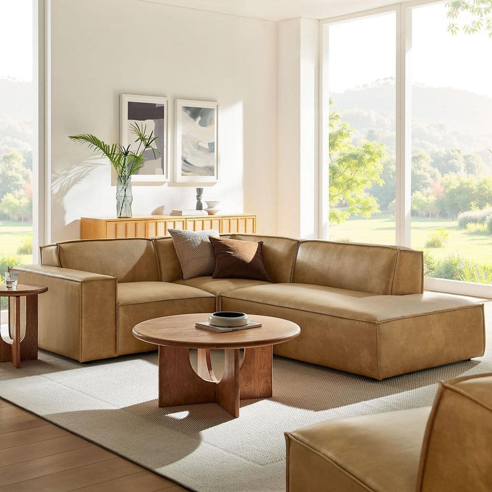 Modway Restore 96.6 in Faux Leather 3-Piece Modular L-Shaped