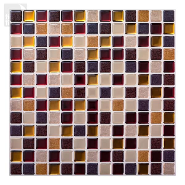 Square Maple 12 in. W x 12 in. H Peel and Stick Decorative Mosaic Wall Tile Backsplash (5-Tiles)