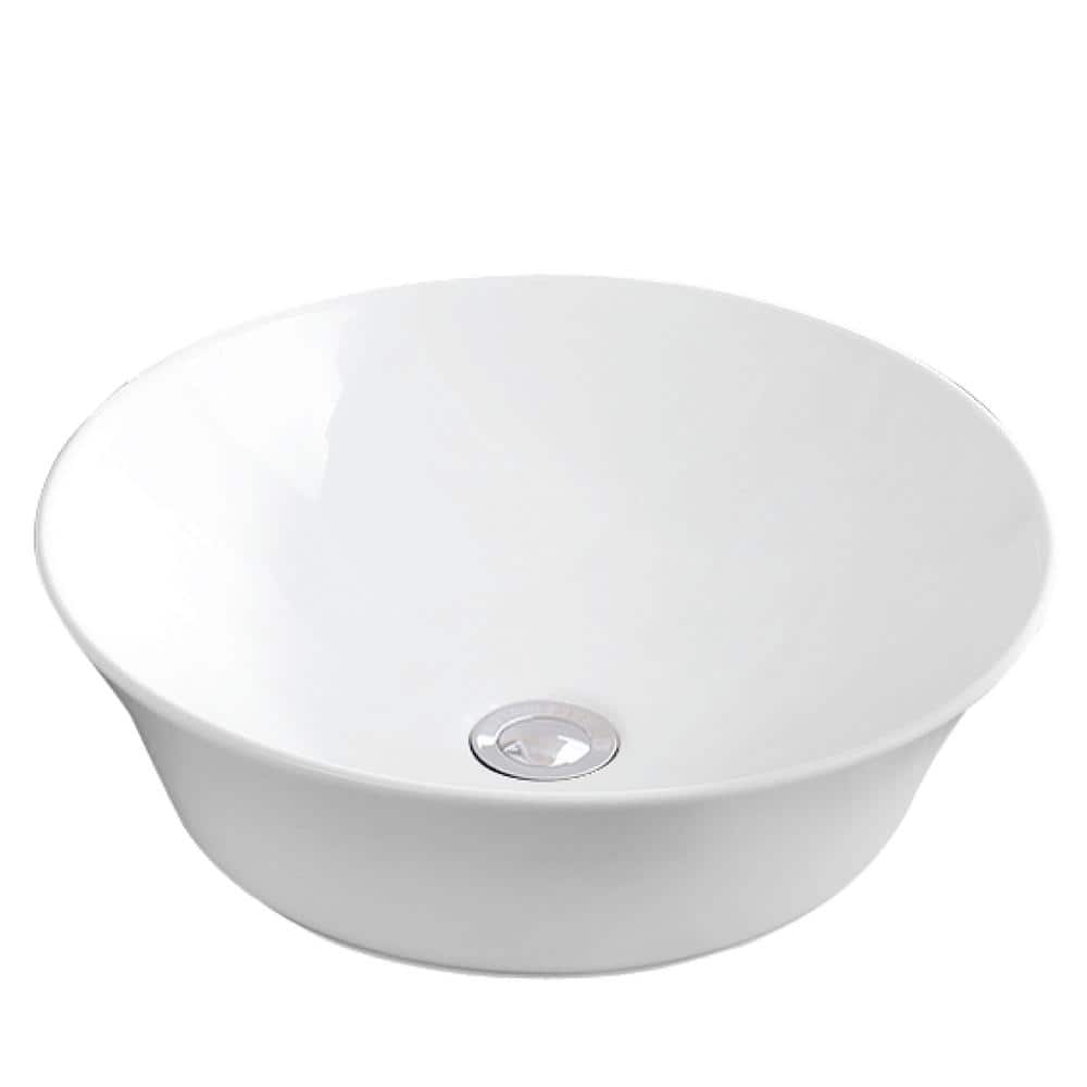 Valera White Ceramic Round Vessel Bathroom Sink, 16.5 inches
