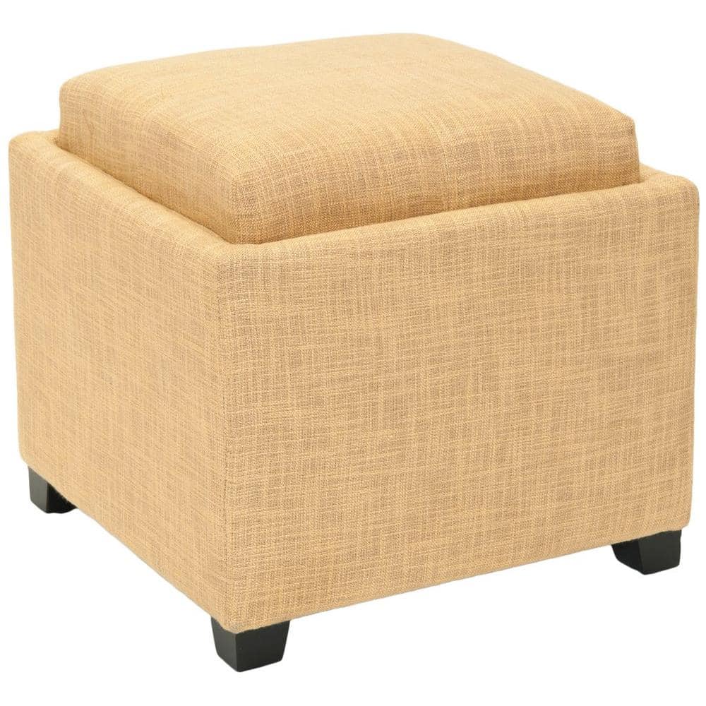 Harrison Gold Upholstered Ottoman with Reversible Tray