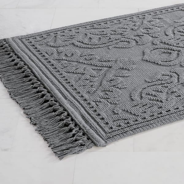 Ricardo Cotton Fringe 27 in. x 52 in. Bath Rug in Dark Grey