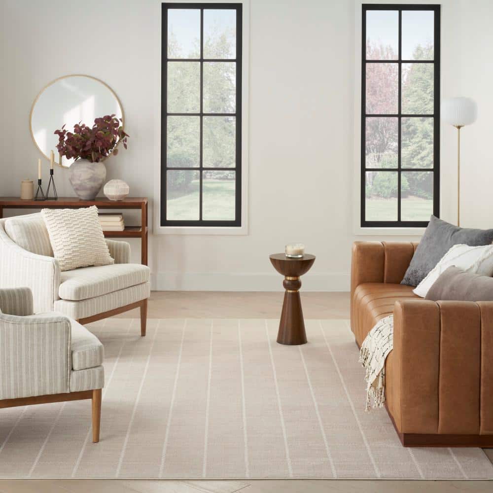 Ivory Geometric 5' x 7' Synthetic Easy Care Rug