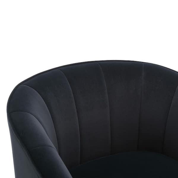 HOMEFUN Black Velvet Upholstered Accent Armchair with Golden Metal