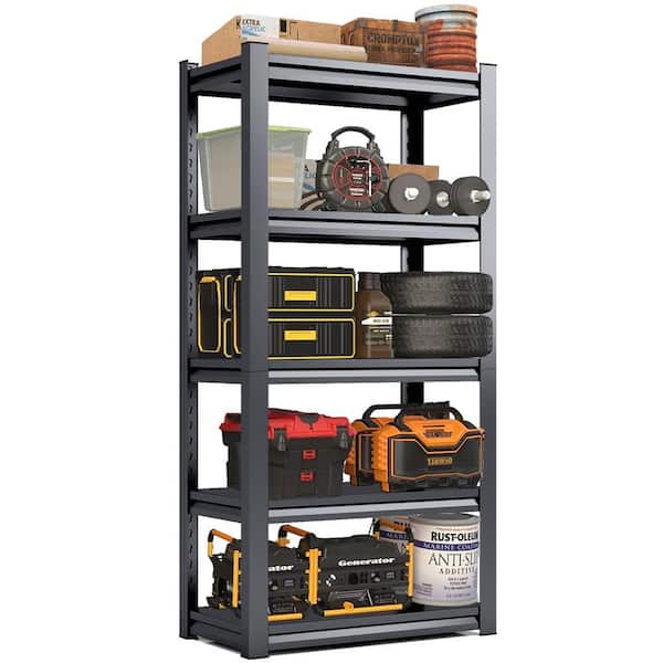 5-Tiers Steel Heavy Duty Adjustable Boltless Design Shelving Unit in Black (35.4 in. W x 72 in. H x 15.7 in. D)