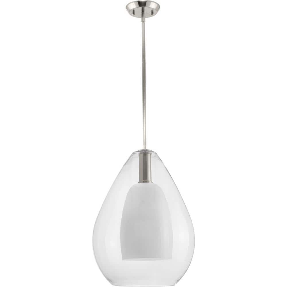 Carillon 15" Brushed Nickel Pendant with Clear and Opal Glass Shade